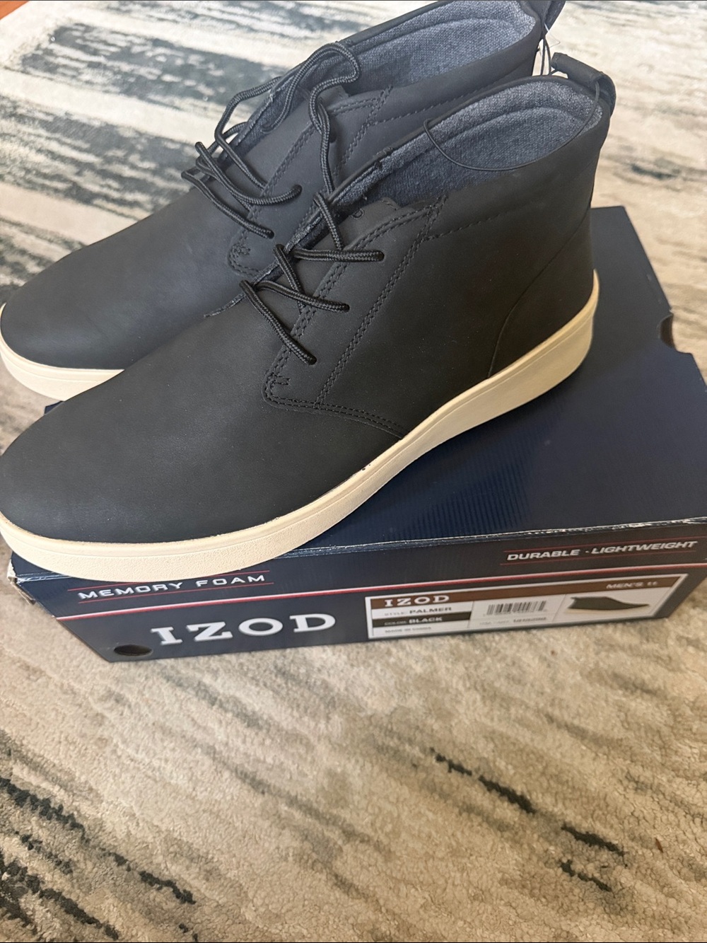 IZOD Men's Palmer PU Leather Chukka Boots Memory Foam Black Size 11 NIB